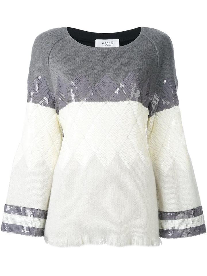 Aviù Sequin Argyle Jumper, Women's, Size: 42, Grey, Cotton/polyamide/polyester/virgin Wool