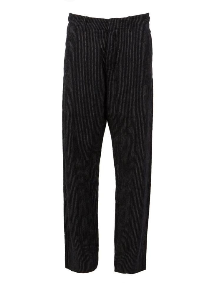 Uma Wang Striped Trousers, Men's, Size: Large, Black, Cotton/linen/flax