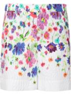 Oscar De La Renta Floral Print Shorts, Women's, Size: 4, White, Polyester/nylon