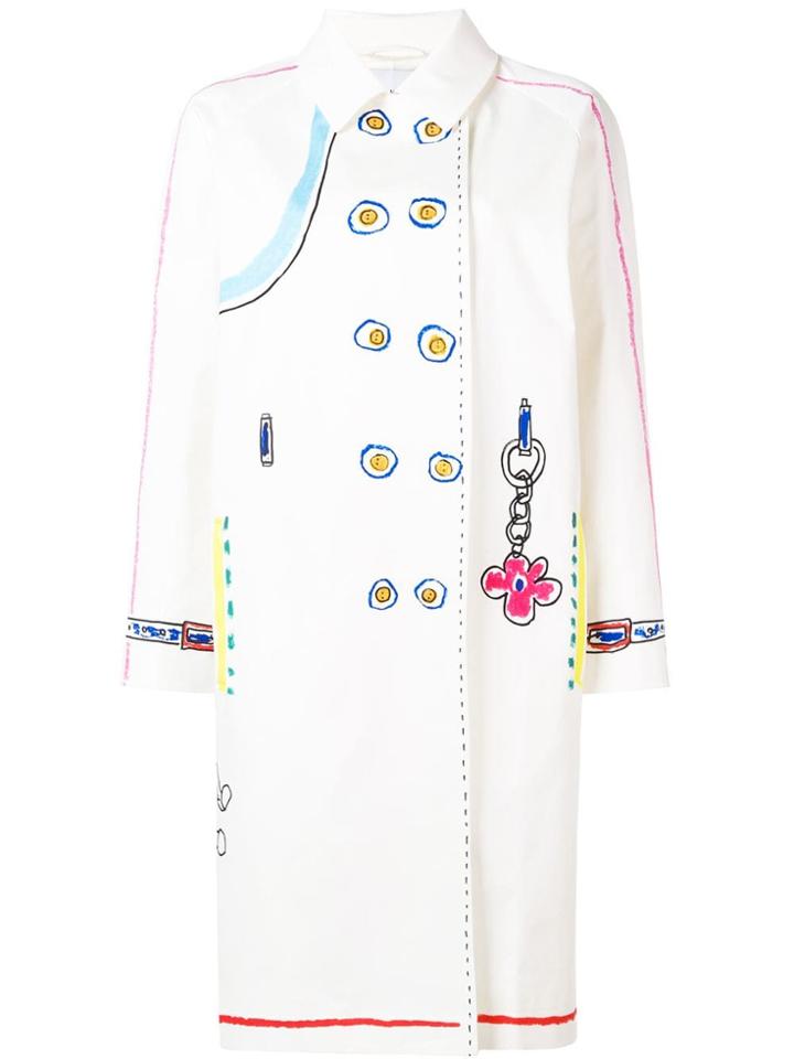 Mira Mikati Trompe L'ail Scribble Trench Coat - White