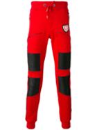 Philipp Plein - Leather Panel Cotton Track Pants - Men - Cotton/polyester/polyurethane - Xl, Red, Cotton/polyester/polyurethane
