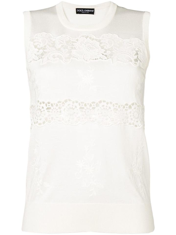 Dolce & Gabbana Lace-trimmed Knitted Top - White