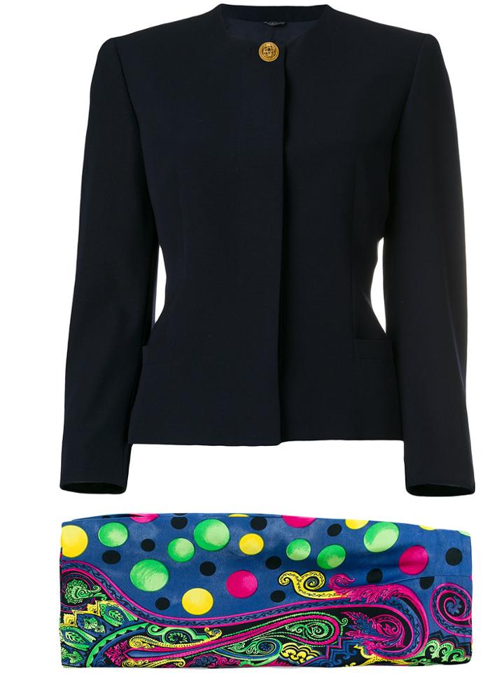 Versace Vintage Abstract Print Skirt Suit - Blue