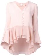 Jonathan Simkhai V-neck Buttoned Blouse, Women's, Size: Large, Pink/purple, Silk