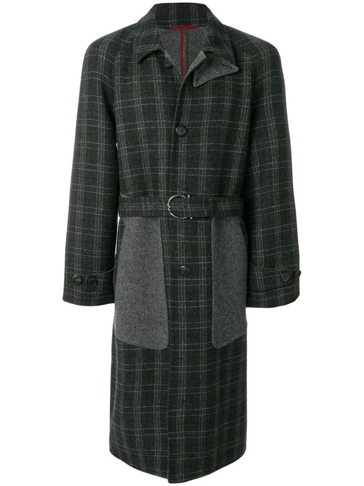Salvatore Ferragamo Panelled Checked Coat - Grey