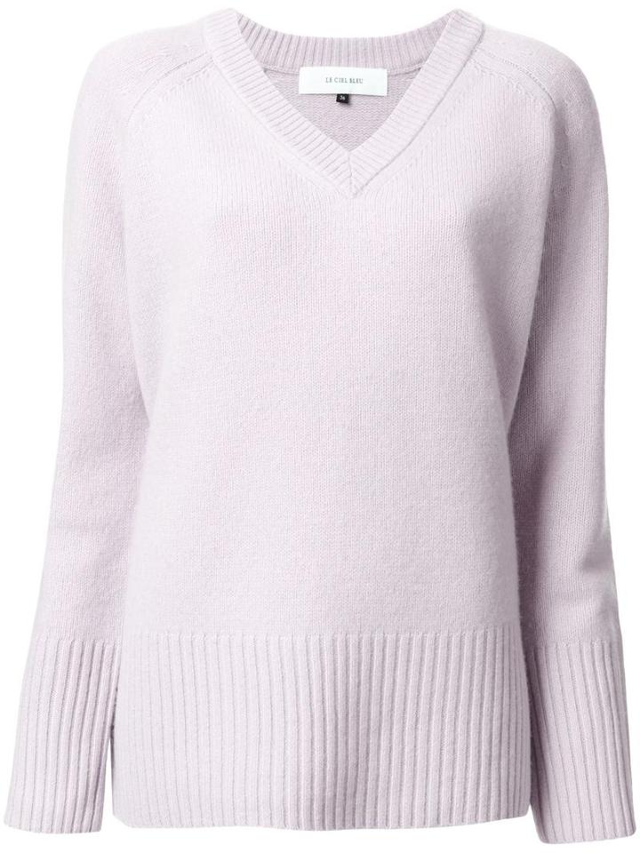 Le Ciel Bleu 'boiled V-neck' Sweater, Women's, Size: 36, Pink/purple, Wool