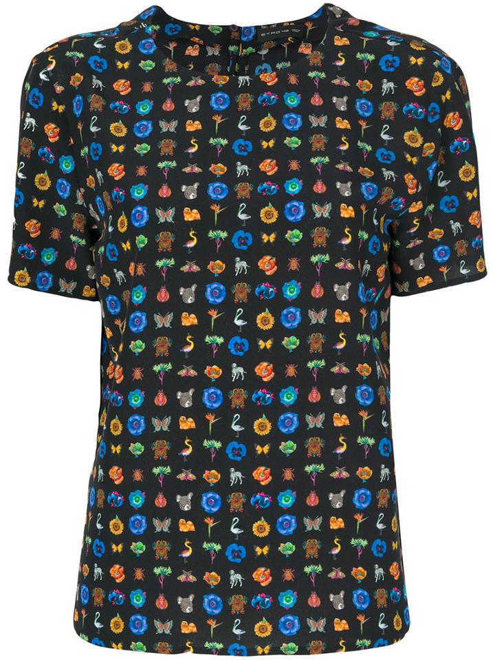 Etro - Printed Short-sleeve Blouse - Women - Silk - 44, Black, Silk