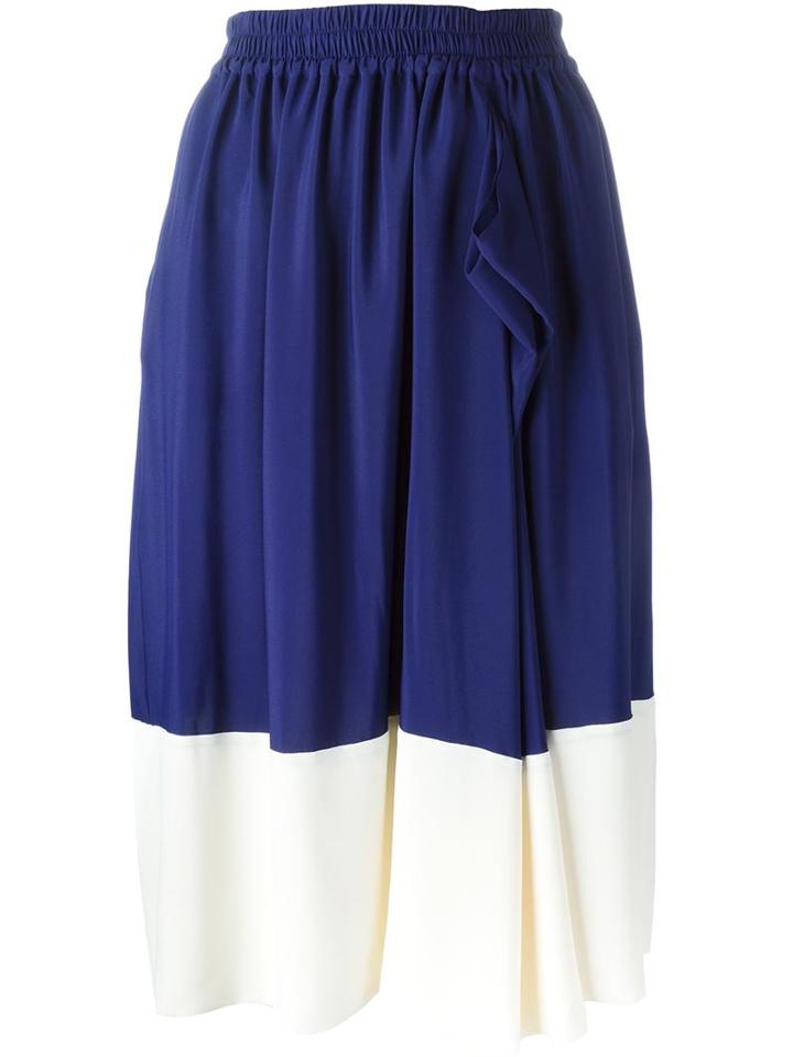 Jil Sander Navy Block Colour Pleated Skirt