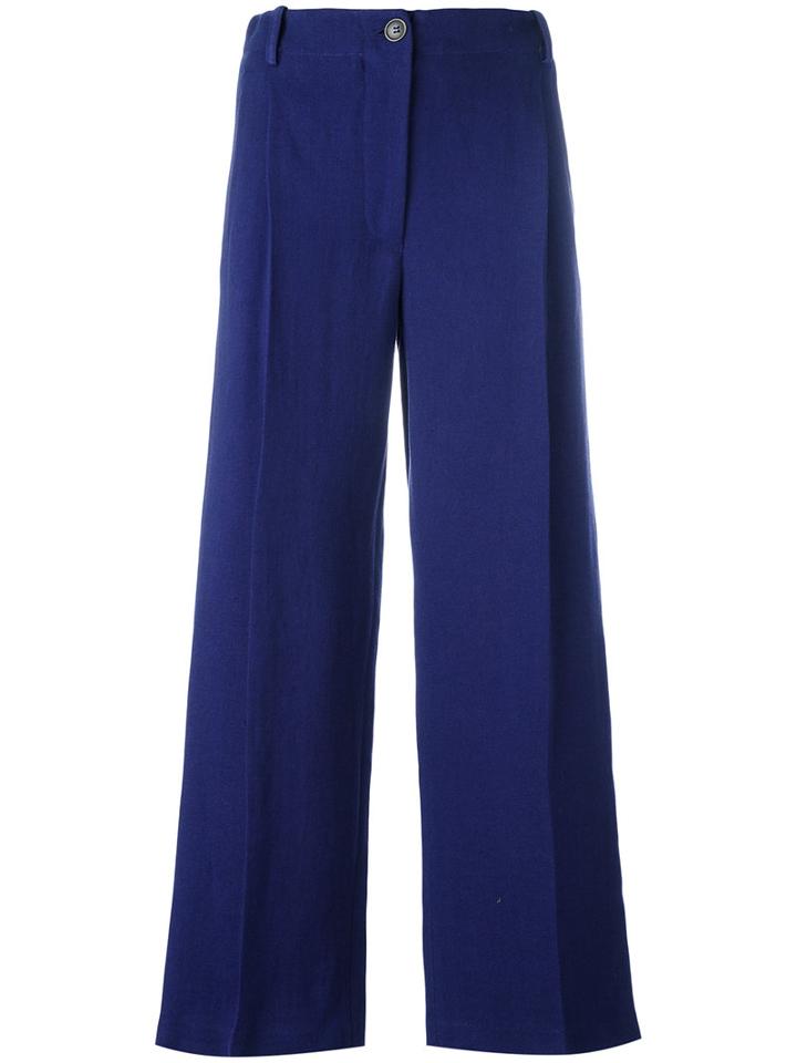 Erika Cavallini Wide Leg Cropped Pants, Women's, Size: 40, Blue, Linen/flax