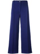Erika Cavallini Wide Leg Cropped Pants, Women's, Size: 40, Blue, Linen/flax