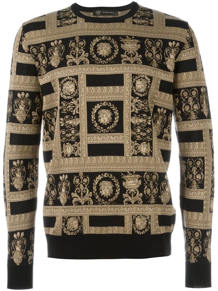 Versace Medusa Panel Pullover Sweater, Men's, Size: 48, Nude/neutrals, Cotton/viscose/wool