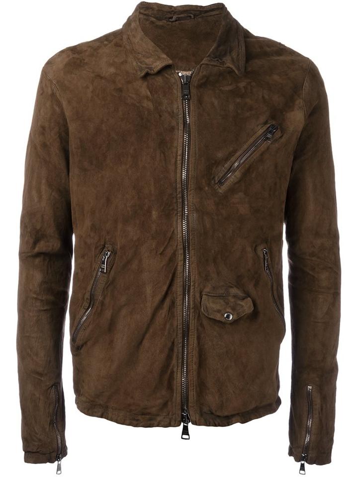 Giorgio Brato Zipped Jacket, Men's, Size: 56, Brown, Cotton/leather/polyester