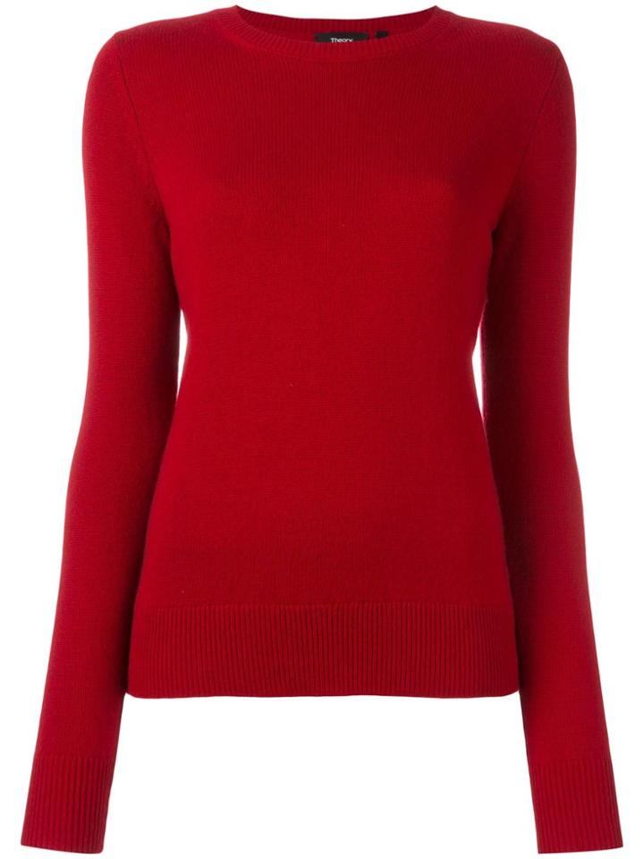 Theory Cashmere Crew Neck Sweater - Red