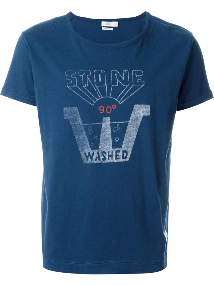 Closed Front Print T-shirt, Men's, Size: Xl, Blue, Cotton