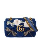 Gucci Gg Marmont Embroidered Velvet Mini Bag - Blue