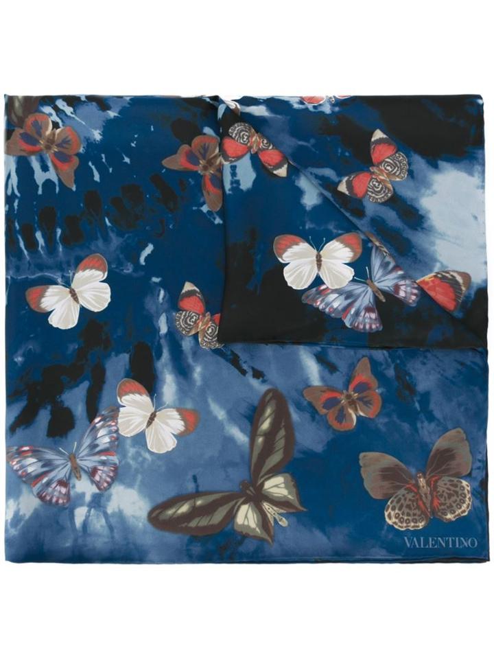 Valentino 'jamaican Butterflies' Scarf, Women's, Blue, Silk