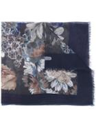 Salvatore Ferragamo Floral Print Scarf, Women's, Blue, Cashmere/silk