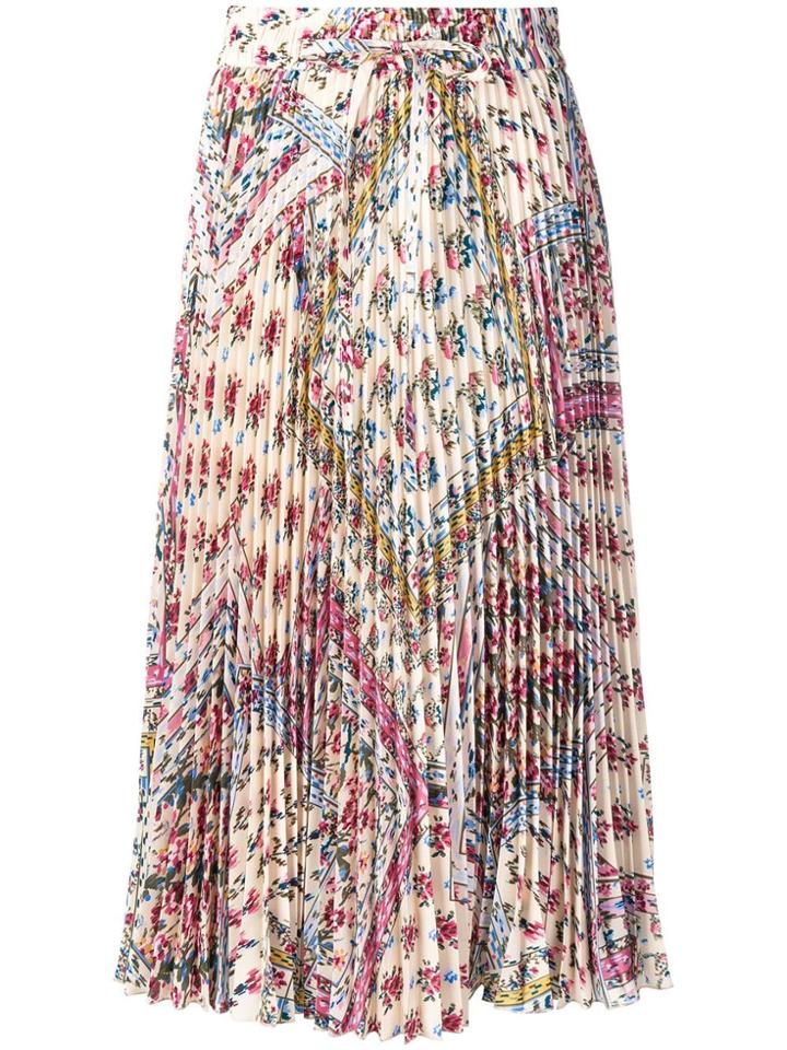 Red Valentino Red (v) Floral Pleated Midi Skirt - Neutrals