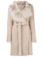Yves Salomon Army Fur Trimmed Wrap Coat - Neutrals
