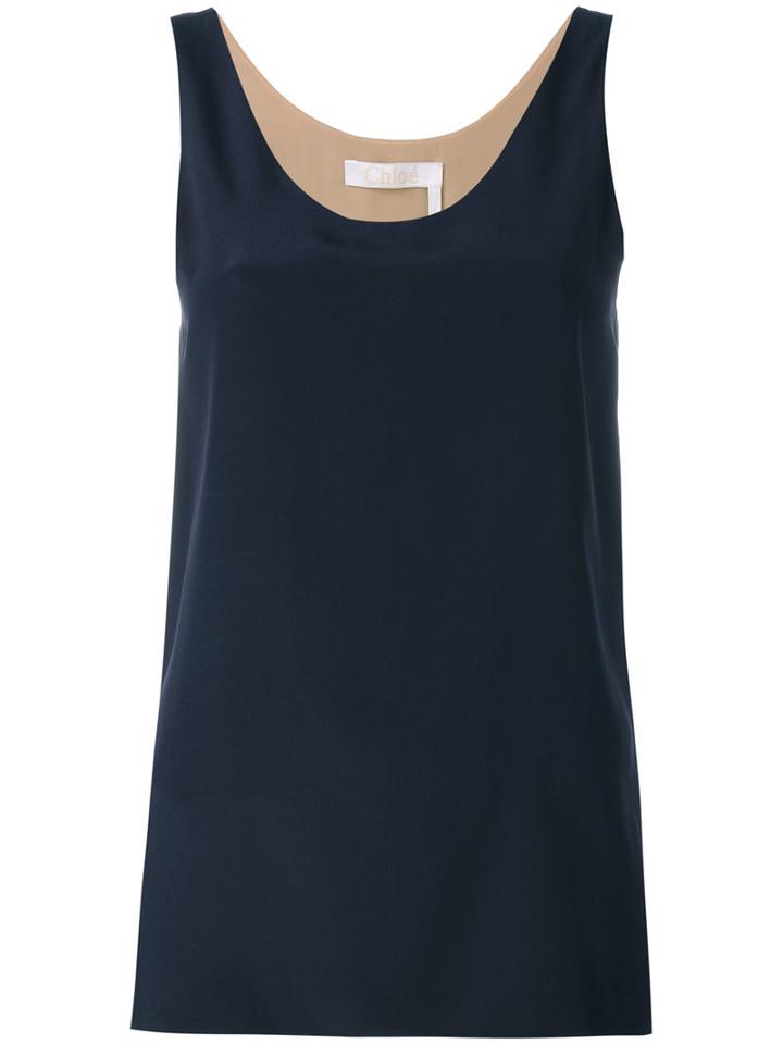 Chloé - Round Neck Tank Top - Women - Silk/acetate - 42, Blue, Silk/acetate