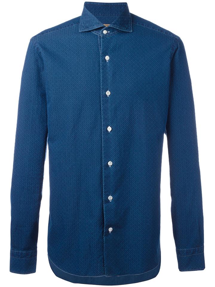 Barba Patterned Shirt, Men's, Size: 41, Blue, Cotton