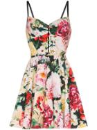 Dolce & Gabbana Sweetheart Neck Floral Print Cotton Blend Mini Dress -