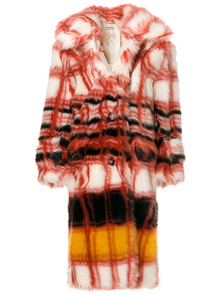 Miu Miu Faux Fur Checked Coat - Multicolour