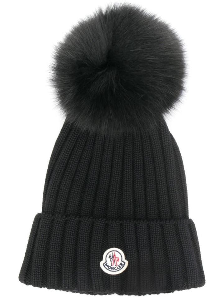Moncler Pompom Ribbed Beanie - Black