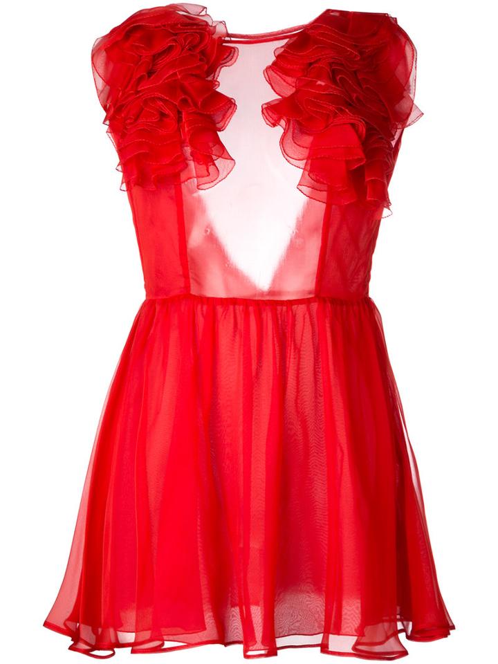 Daniele Carlotta Ruffled Trim Dress, Women's, Size: 44, Red, Silk