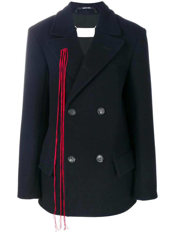 Maison Margiela Double Breasted Fringed Coat - Blue