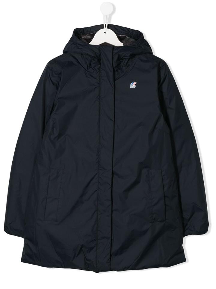 K Way Kids Logo Hooded Down Parka - Blue