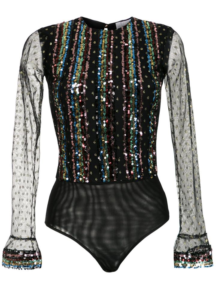 Nk Sequin Embroidered Tulle Bodysuit - Black