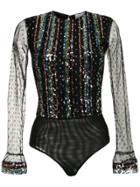 Nk Sequin Embroidered Tulle Bodysuit - Black