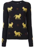 Chinti And Parker Leopard Pattern Jumper, Women's, Size: Large, Blue, Cashmere