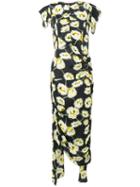 Marni Floral Print Draped Dress, Women's, Size: 40, Black, Viscose