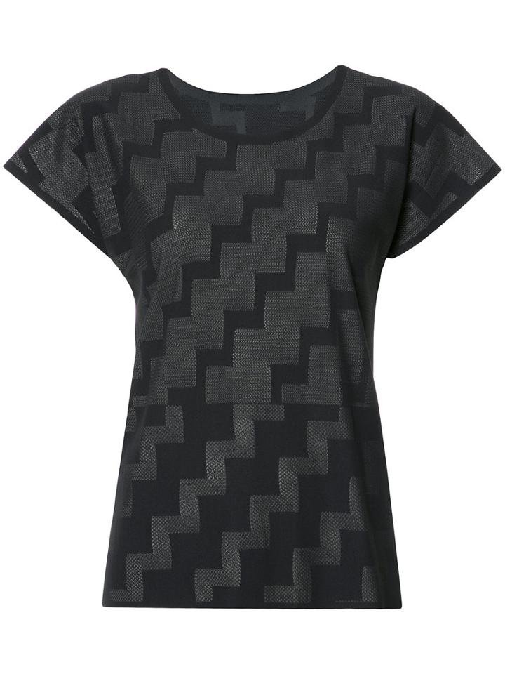 Pleats Please By Issey Miyake Stepped Pattern T-shirt, Women's, Size: 3, Black, Nylon/polyester/polyurethane