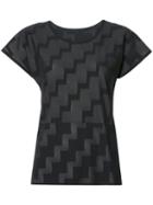 Pleats Please By Issey Miyake Stepped Pattern T-shirt, Women's, Size: 3, Black, Nylon/polyester/polyurethane
