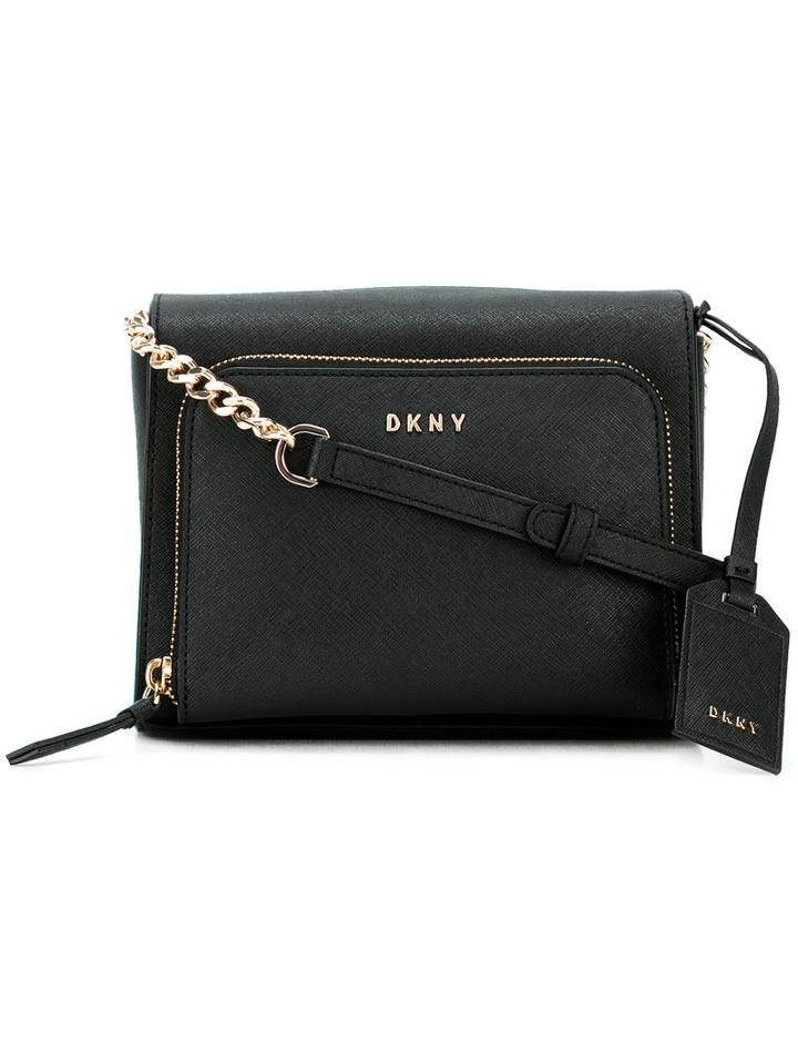 Dkny Logo Plaque Shoulder Bag, Women's, Black, Leather
