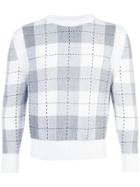 Thom Browne Classic Crewneck Pullover With Large Plaid Intarsia In