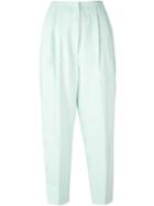 Delpozo Cropped Pleated Trousers, Women's, Size: 40, Green, Jute/viscose/silk