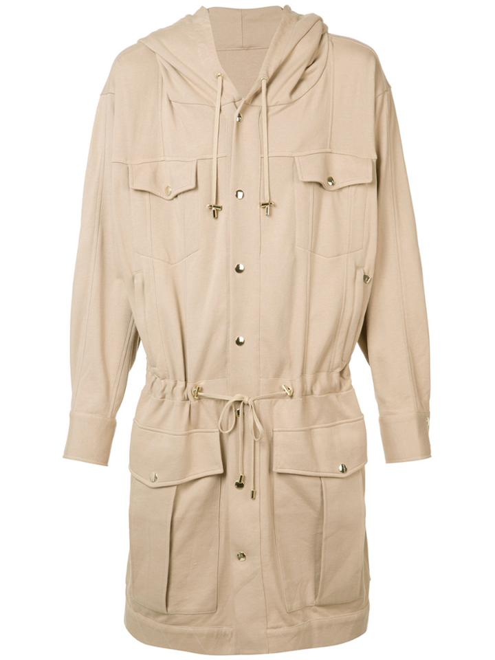 Balmain Long Drawstring Jacket - Brown