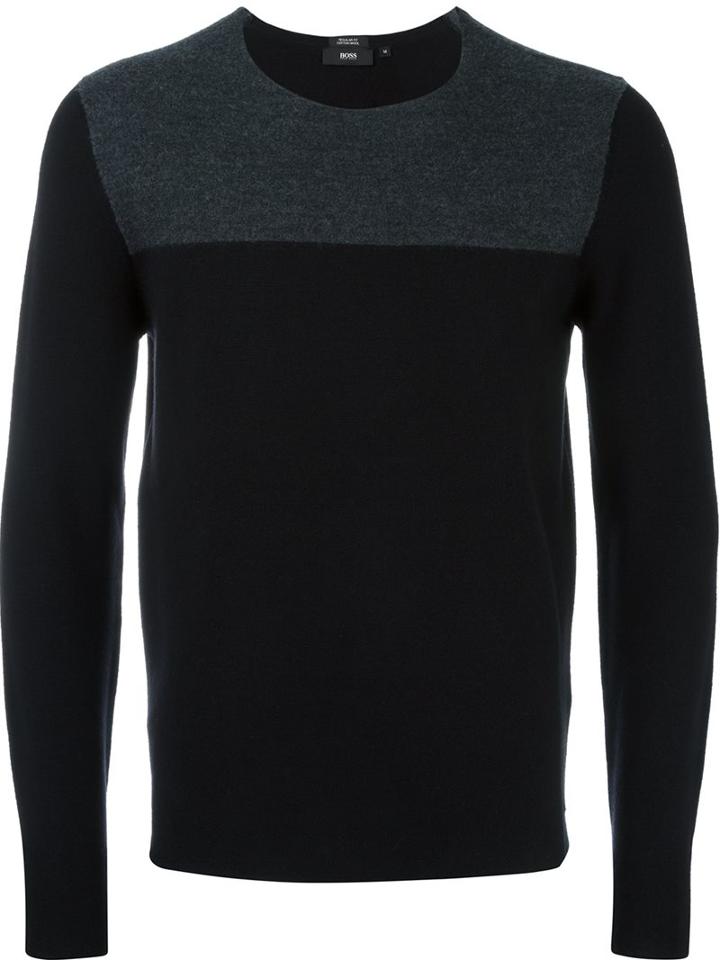 Boss Hugo Boss Colour Block Crew Neck Sweater, Men's, Size: Medium, Black, Cotton/virgin Wool