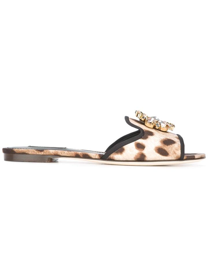 Dolce & Gabbana Embellished Flat Sandals - Neutrals