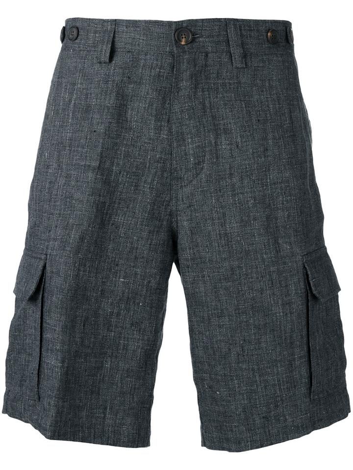 Brunello Cucinelli Tailored Shorts, Men's, Size: 48, Grey, Cotton/linen/flax/acetate/cupro