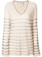 Forte Forte Striped V-neck Jumper - Nude & Neutrals
