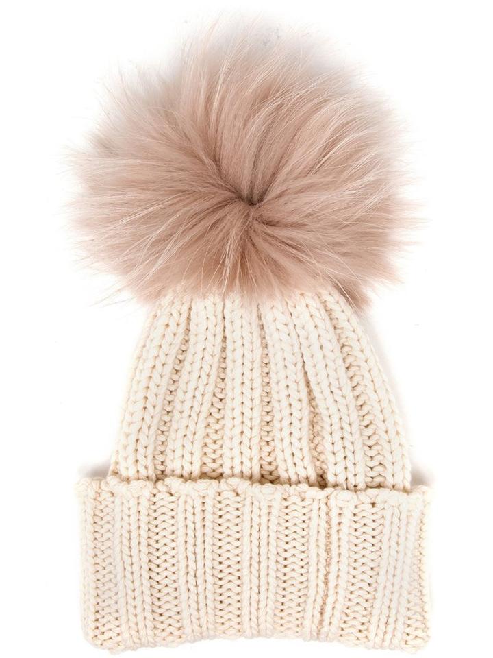 Inverni Cashmere And Fur Beanie, Women's, White, Cashmere/racoon Fur