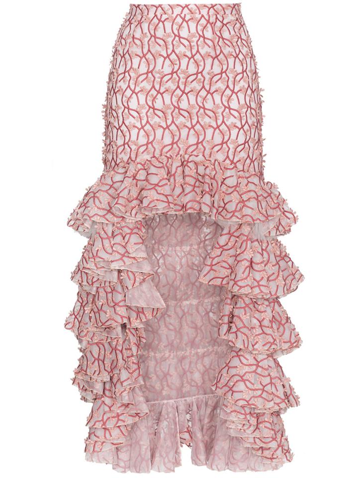 Giambattista Valli Floral Ruffle Asymmetric Skirt - Pink & Purple