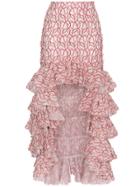 Giambattista Valli Floral Ruffle Asymmetric Skirt - Pink & Purple