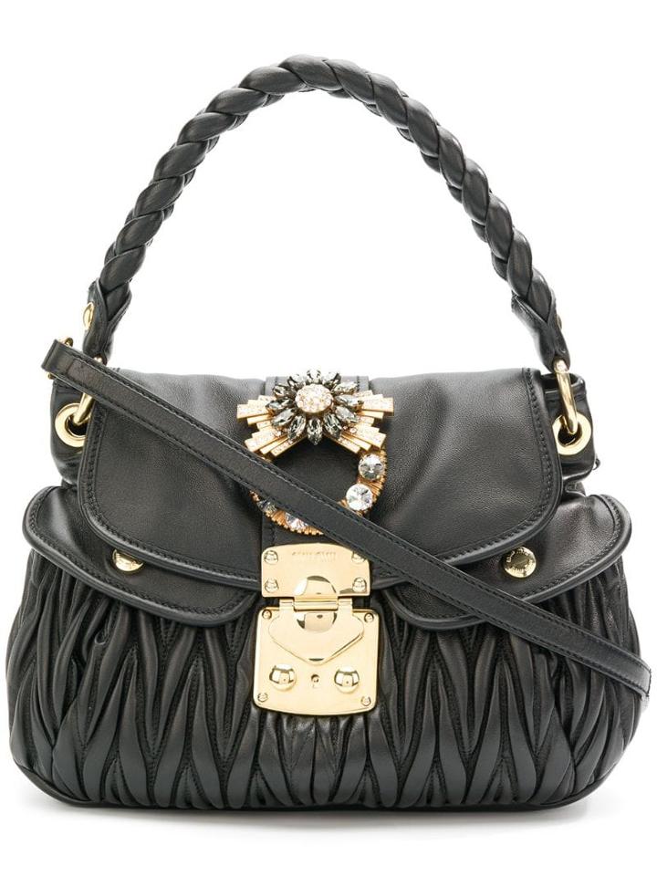 Miu Miu Matelassé Braided Shoulder Bag - Black