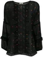 P.a.r.o.s.h. Rose Embroidered Frill Blouse - Black